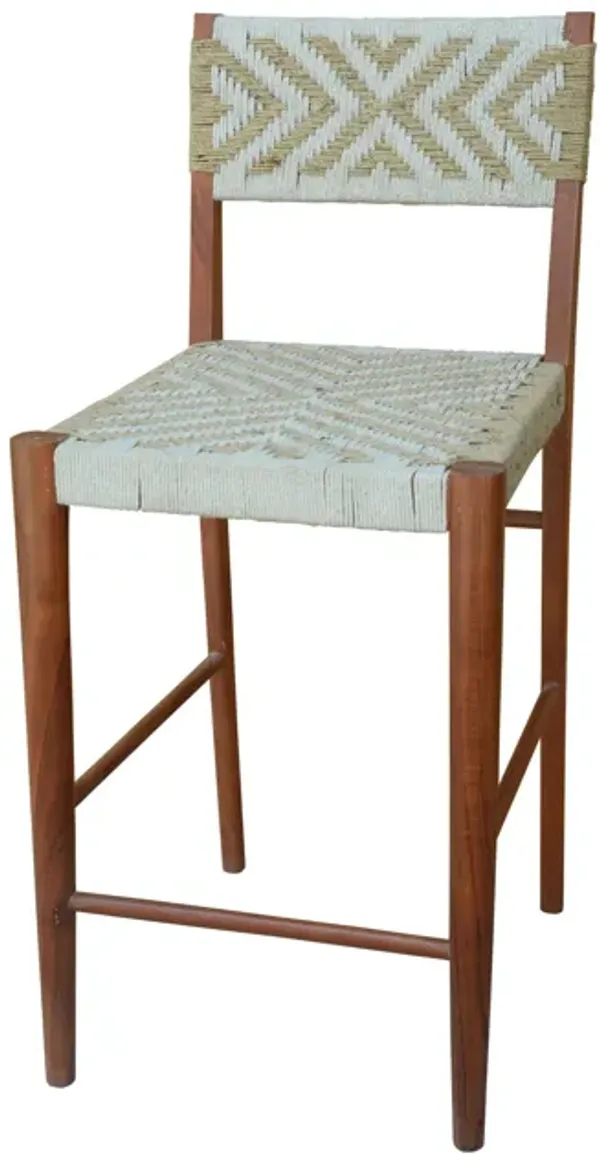 Cero 29 Inch Barstool Chair Set of 2, Wood, Cotton Woven, Brown, Gray - Benzara