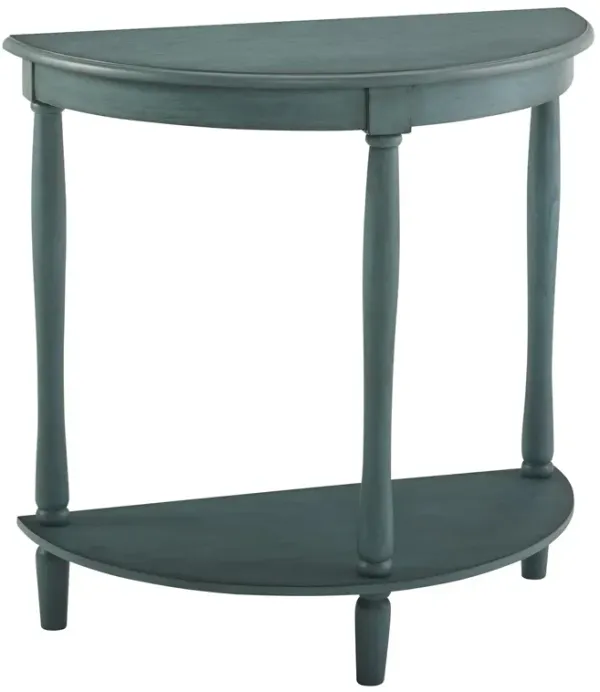 Kiana 28 Inch Side End Table, Bottom Shelf, Semicircle, Antique Teal Wood - Benzara