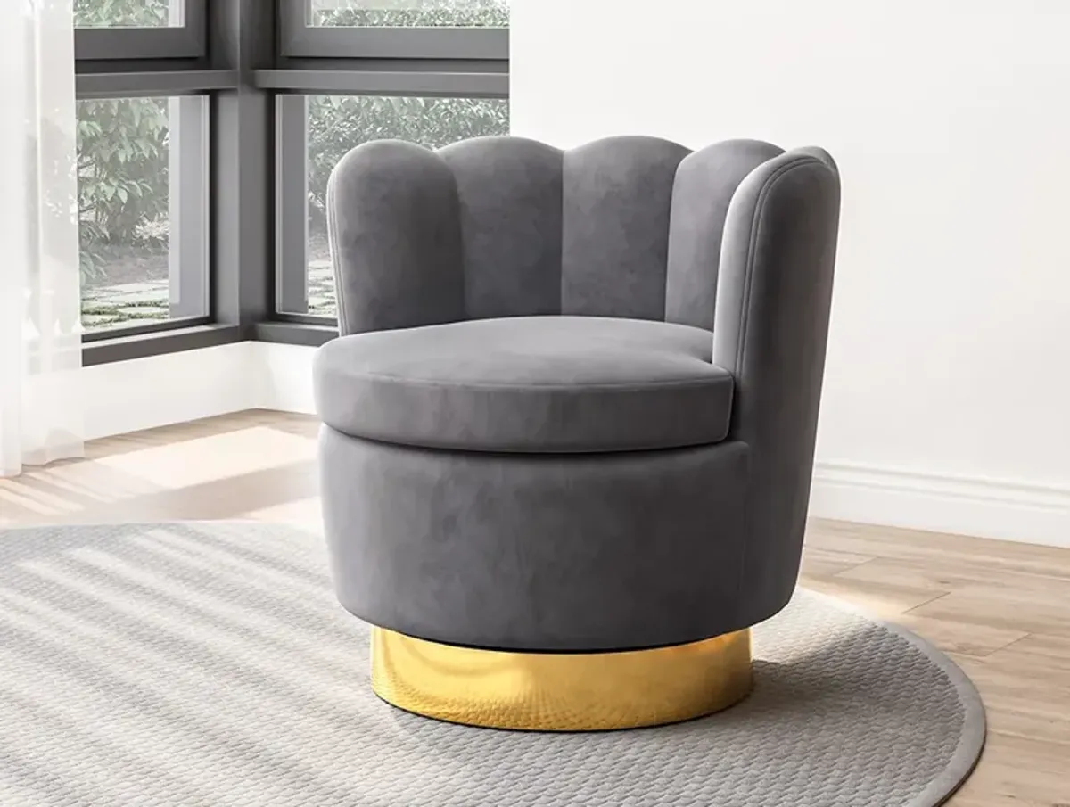 BELLEZE Swivel Accent Chair, Velvet Modern Round Petal Swivel Barrel Chair, 360° Upholstery Swivel Sofa Armchair, Comfy Swivel Accent Chair for Living Room Bedroom - Lotus (Dark Grey)