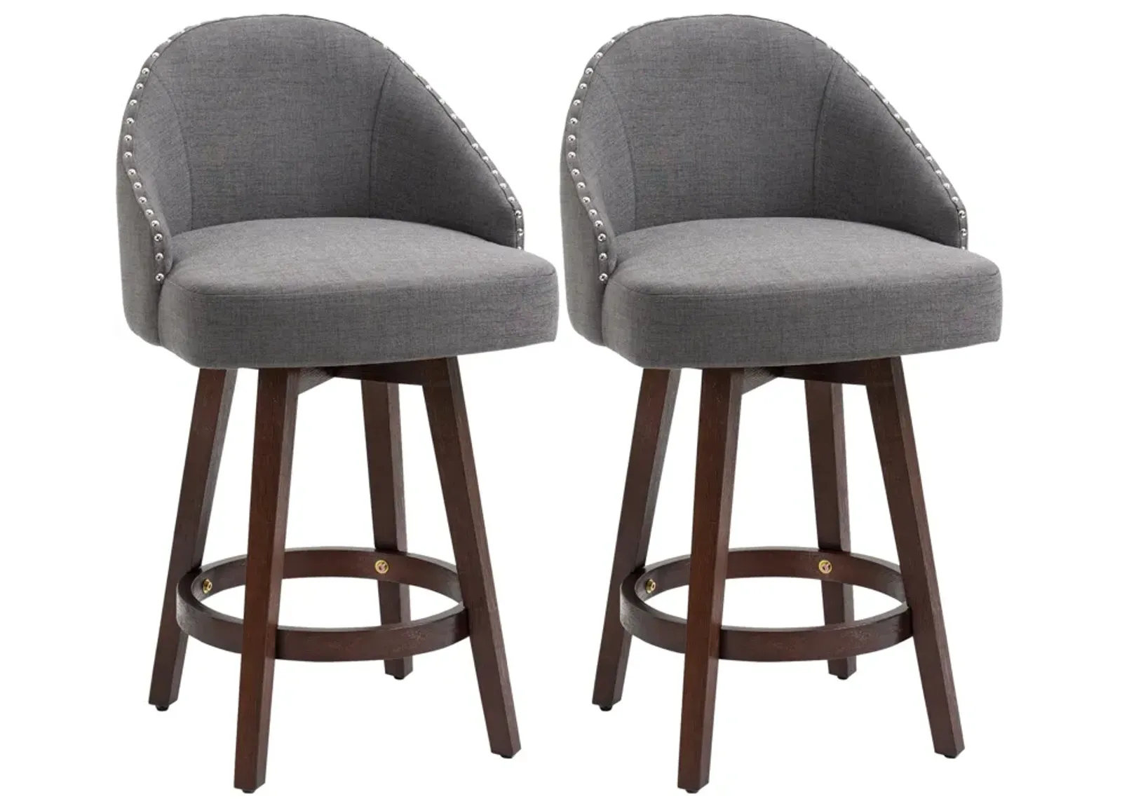 Dark Gray Dining Accent: Linen Counter Stools Set with Nailhead Trim