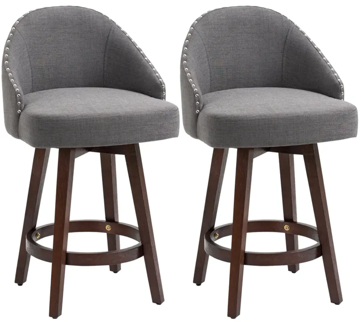 Dark Gray Dining Accent: Linen Counter Stools Set with Nailhead Trim