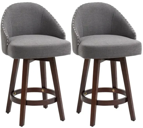 Dark Gray Dining Accent: Linen Counter Stools Set with Nailhead Trim