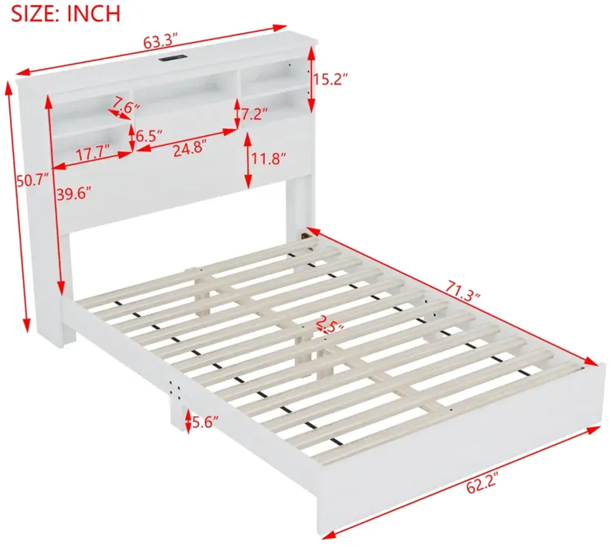 Merax Vintage Platform Bed with Storage Headboard and Charging Station