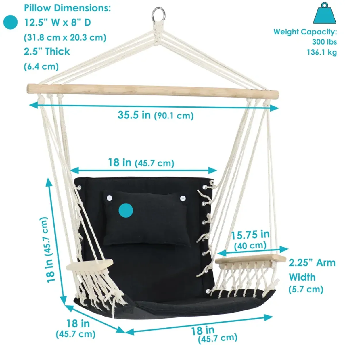 Sunnydaze Polycotton Padded Hammock Chair with Spreader Bar - Storm