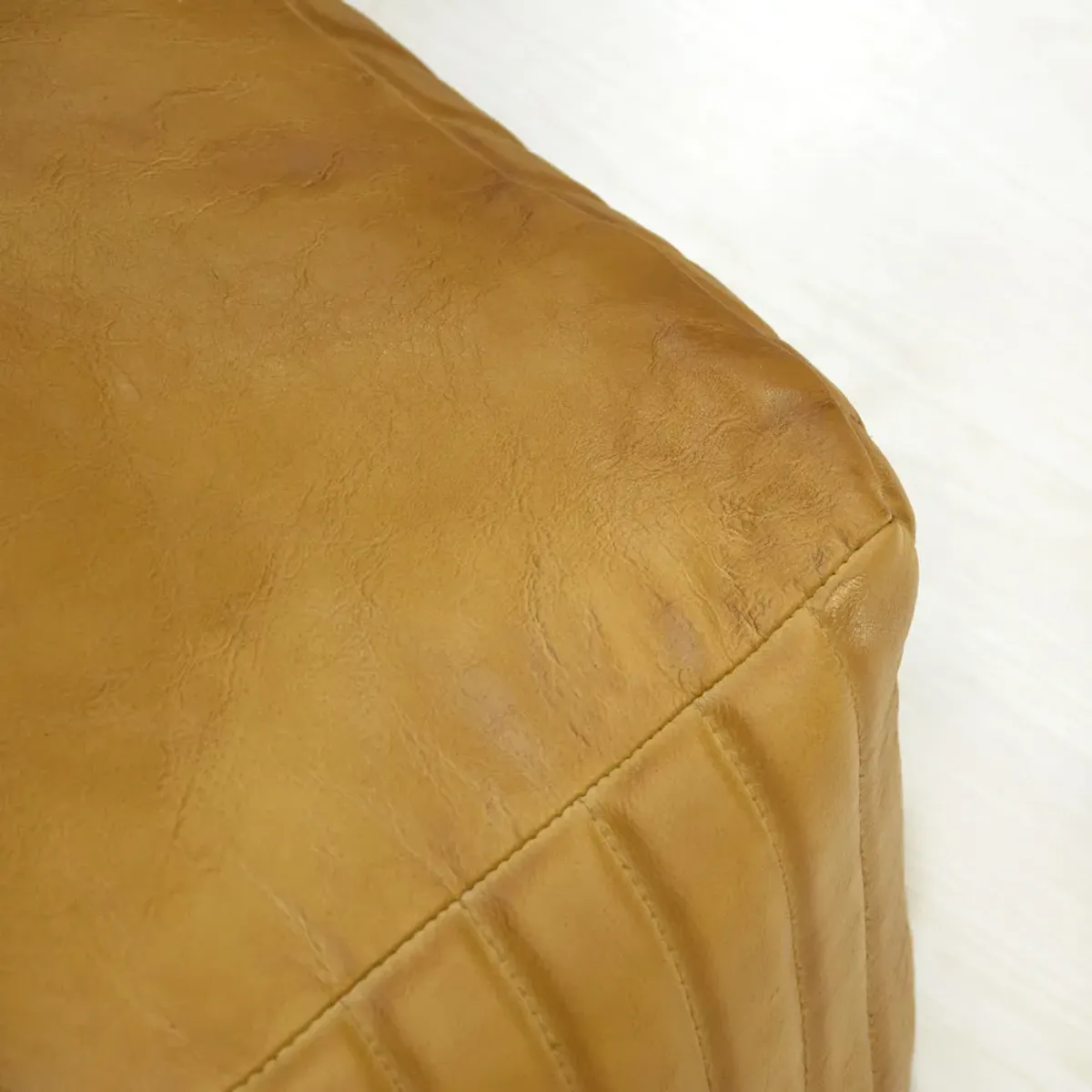 Solid Handmade Leather Square Pouf 21"x21"x12" (Recycled Foam with Fibre Fill) Beige Color BBBACPF08 BBH Homes