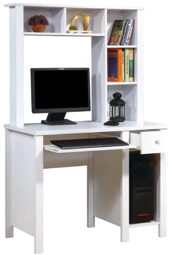 Akol Computer Desk with Hutch, Keyboard Drawer Storage, 63 Inch White