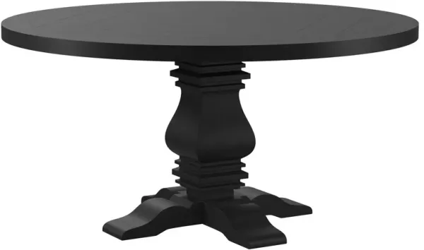 Som Dining Table with Pedestal Base, Antique Style Black 60 Inch Round - Benzara