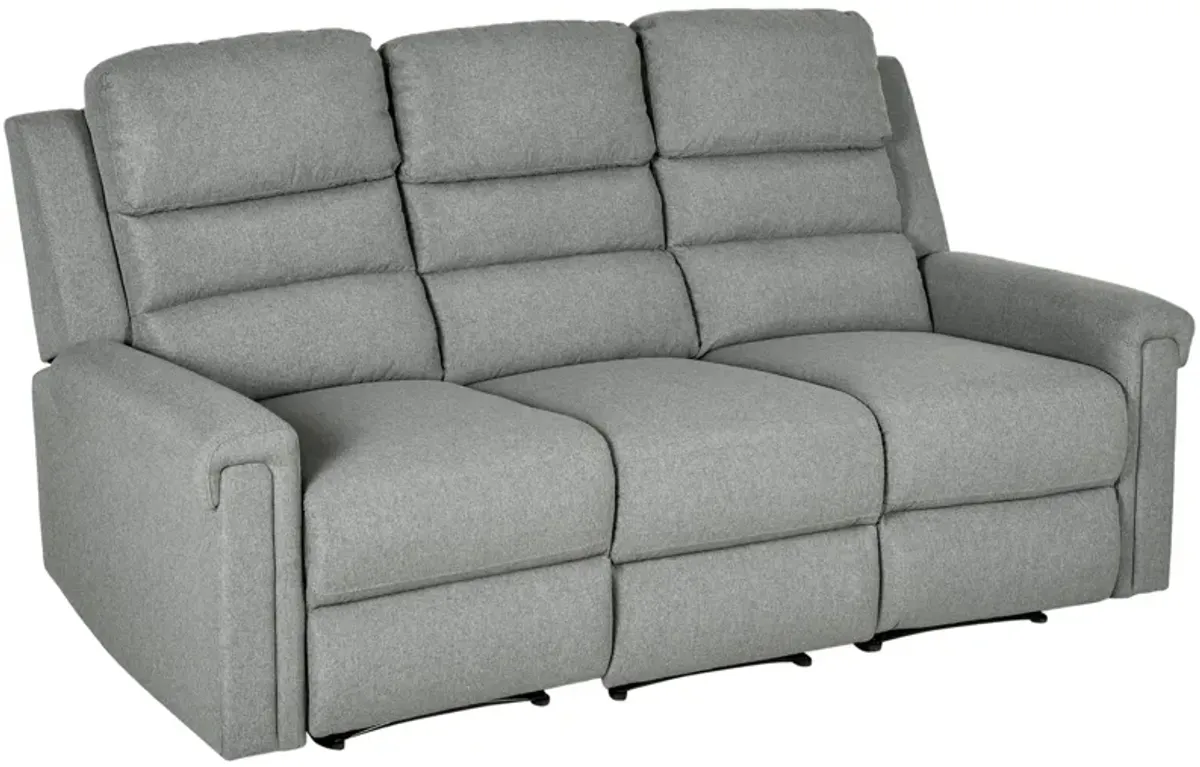 Gray Lounge Comfort: 3-Seater Reclining Sofa with Adjustable Footrest