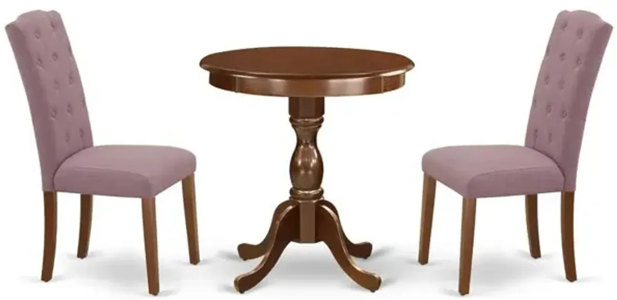 East West Furniture - ESCE3-MAH-10 - 3-Pc Dinette Room Set - 2 Kitchen Parson Chairs and 1 Dining Table (Mahogany Finish)