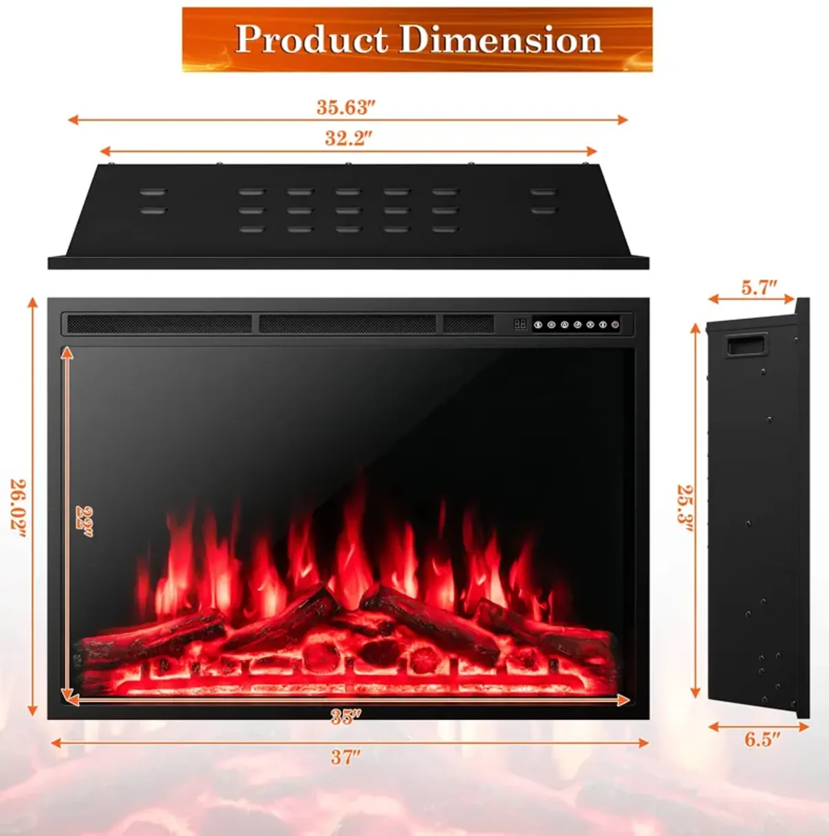 Electric Fireplace Recessed with Adjustable Flames