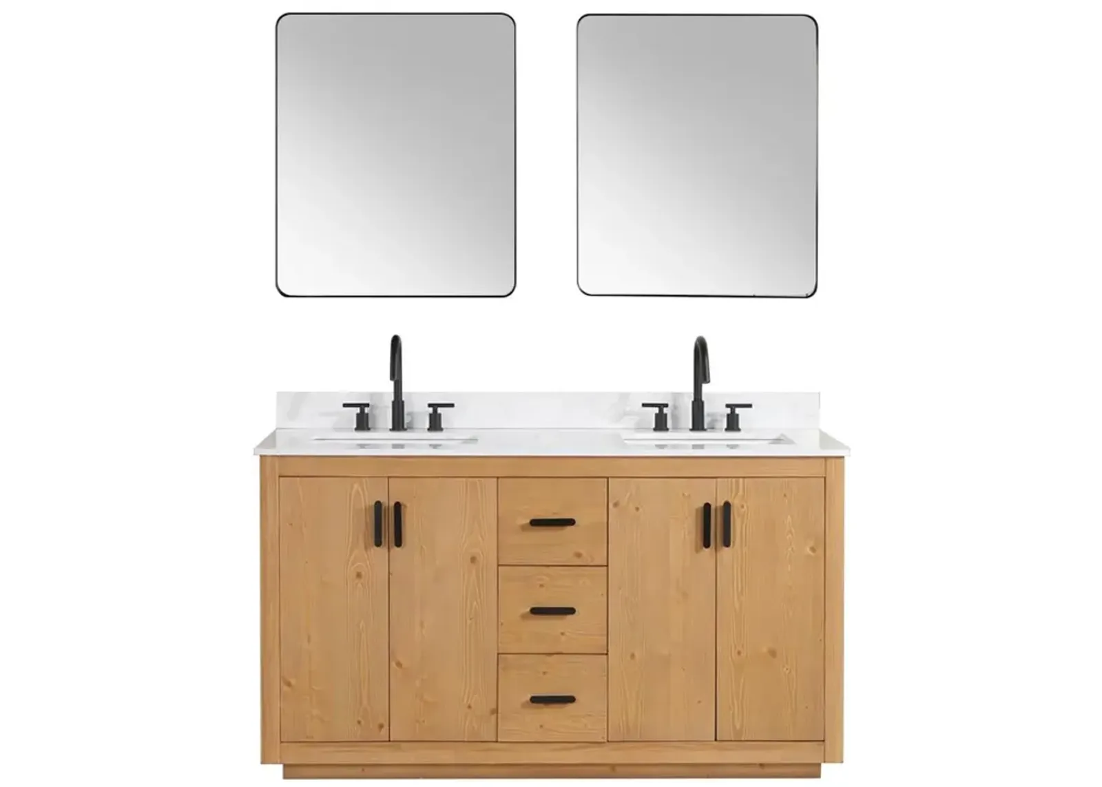 Altair 60 Double Bathroom Vanity in Natural Wood with Mirror