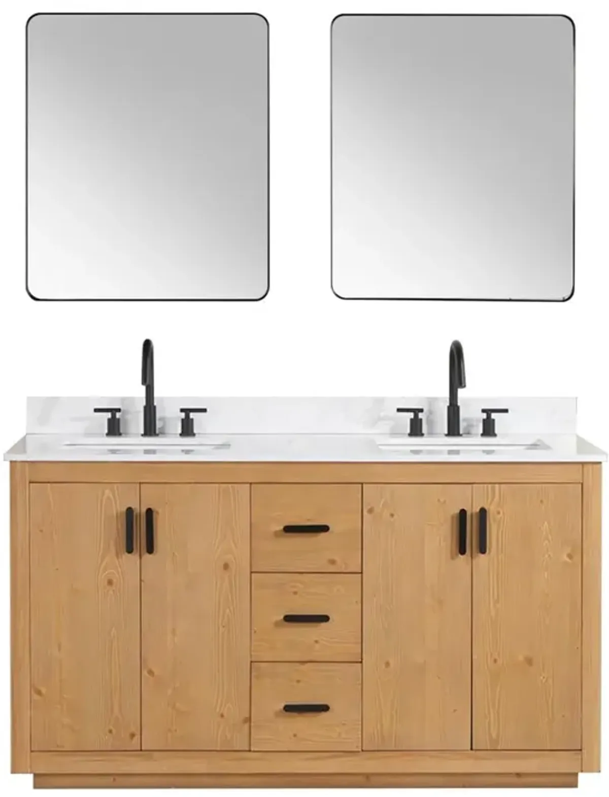 Altair 60 Double Bathroom Vanity in Natural Wood with Mirror