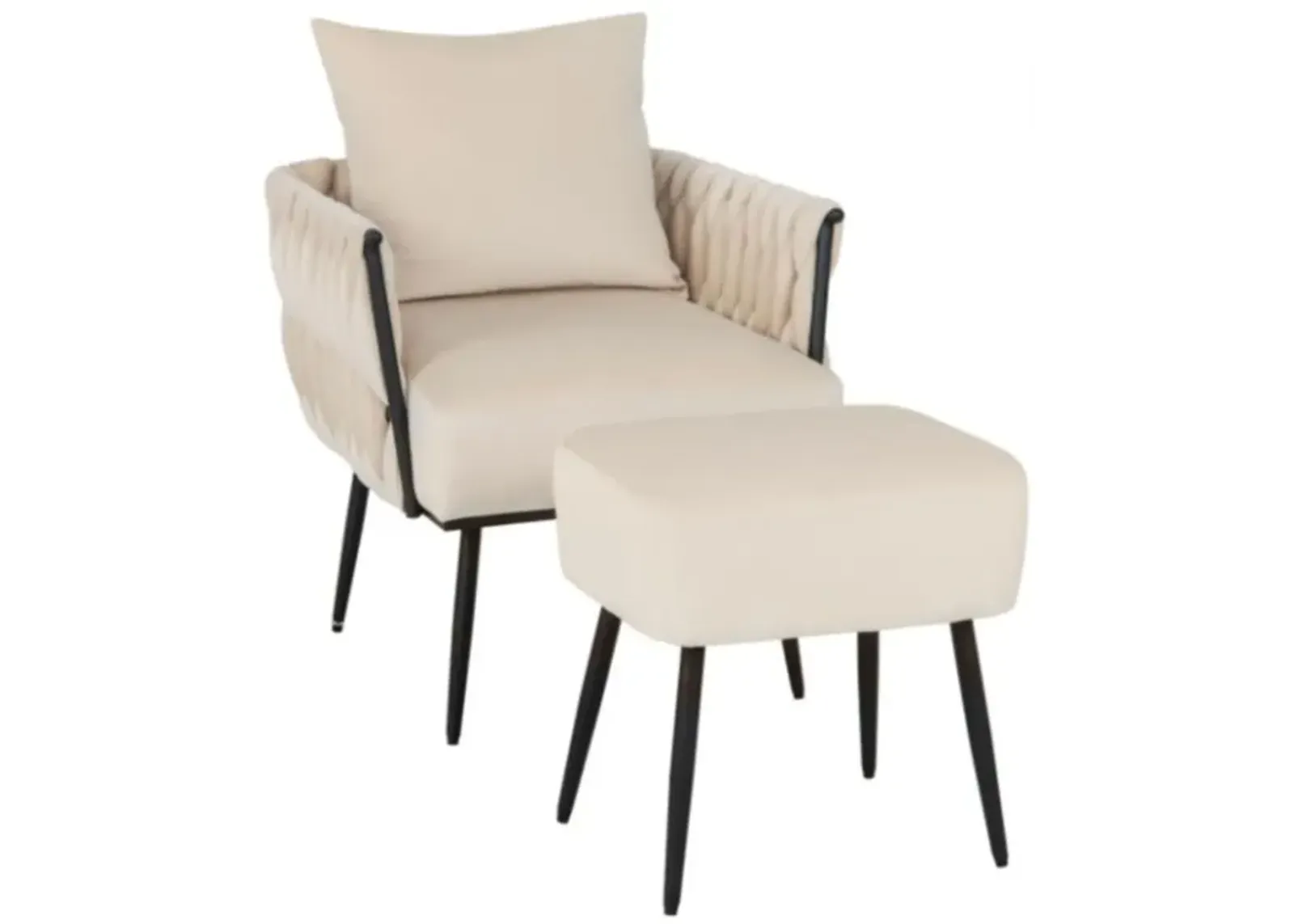 Hivvago Modern Dutch Velvet Accent Chair and Ottoman Set with Weaved Back and Arms