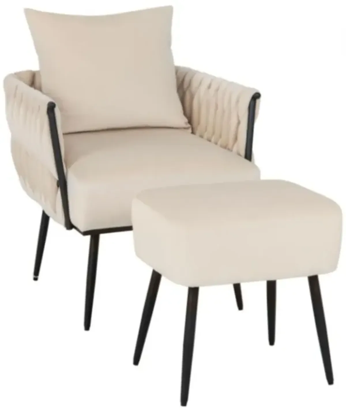 Hivvago Modern Dutch Velvet Accent Chair and Ottoman Set with Weaved Back and Arms