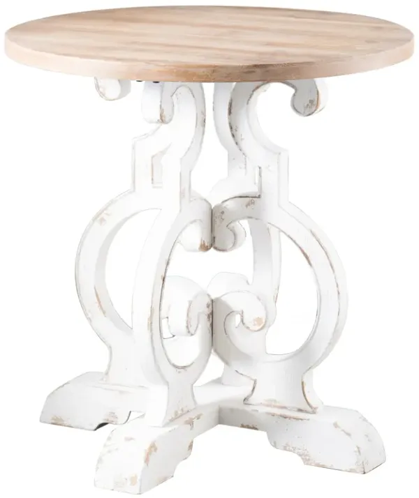 36 Inch Round Table, Classic, Sculptural Base, Wood, Modern, White, Brown - Benzara