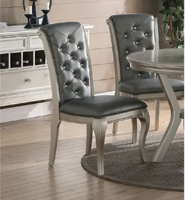 Streamdale Antique Silver Wooden Dining Chairs with Grey Faux Leather
