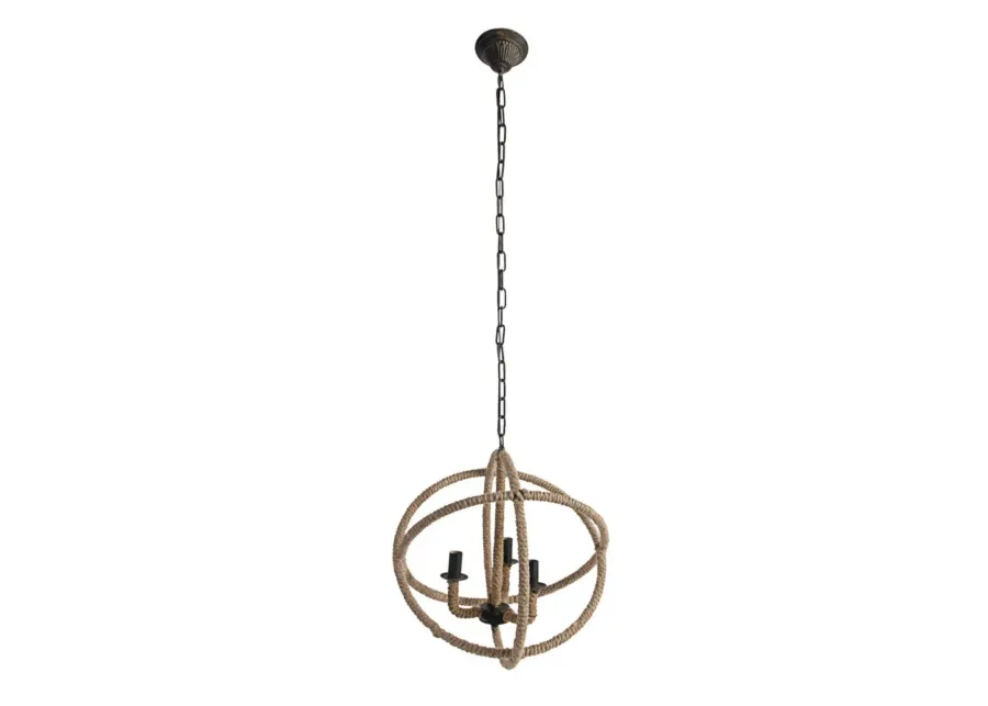 20.75" Brown and Black Cottage Style Three-Light Roped Chandelier