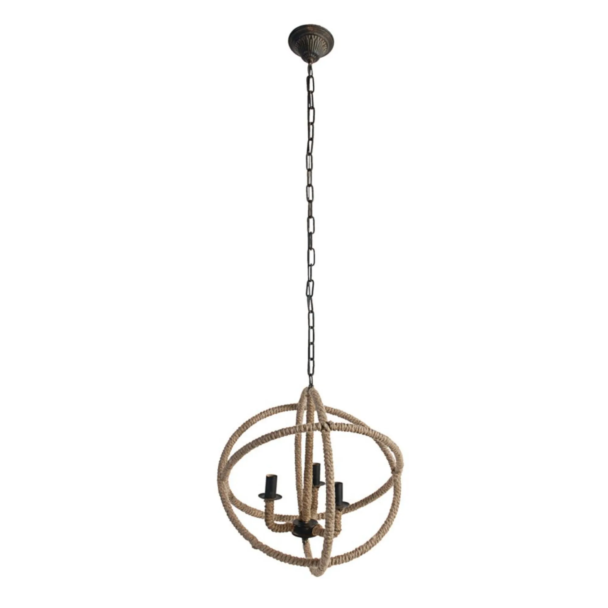 20.75" Brown and Black Cottage Style Three-Light Roped Chandelier