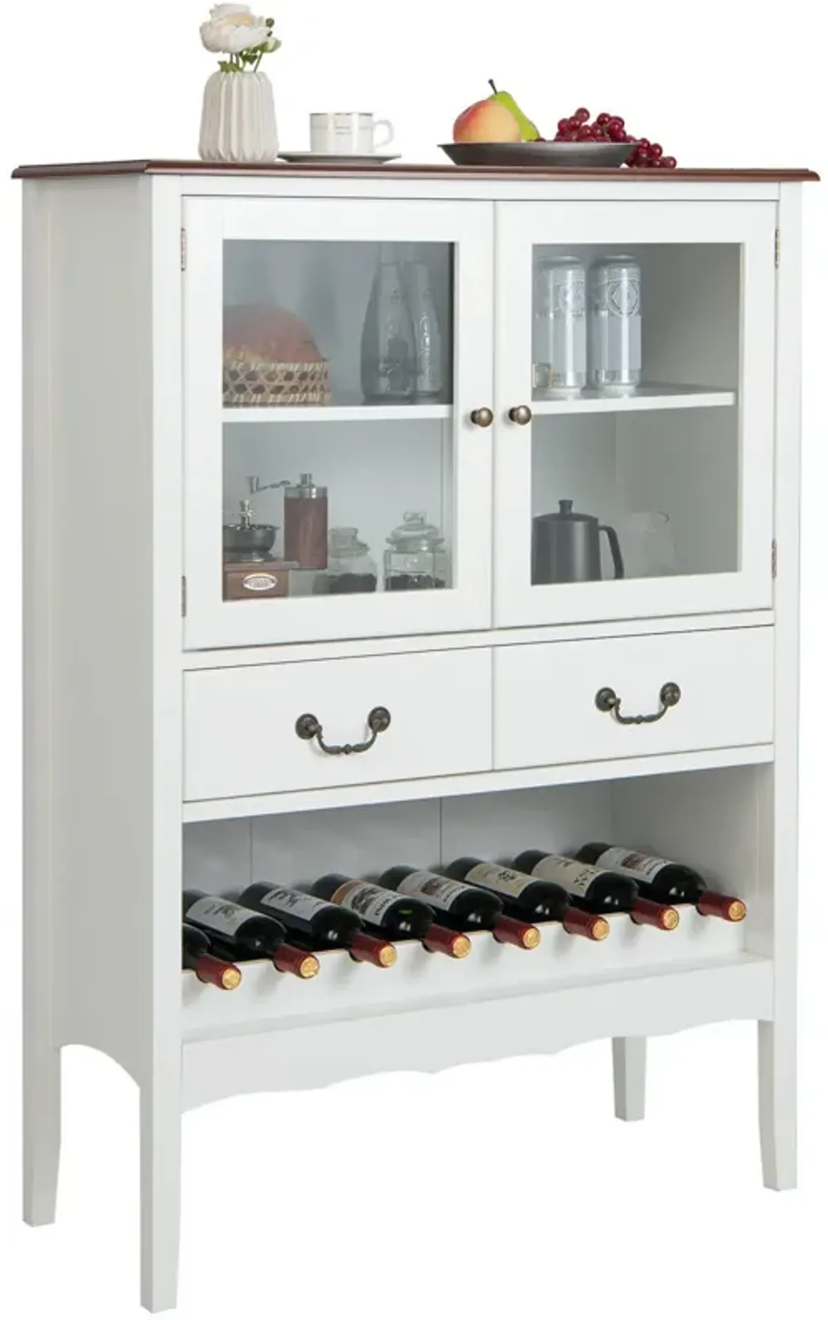 Sideboard Buffet Cabinet with 2 Tempered Glass Doors-White