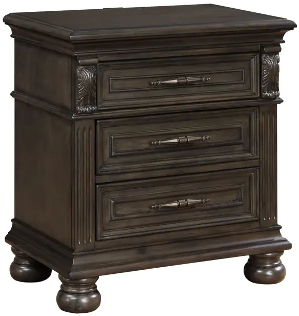 Rion 28 Inch Nightstand with 3 Storage Drawers, USB Port, Walnut Brown - Benzara