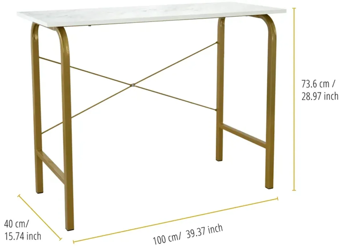 Teamson Home 40" Home Office Computer Desk with Metal Base, Faux Marble/Brass