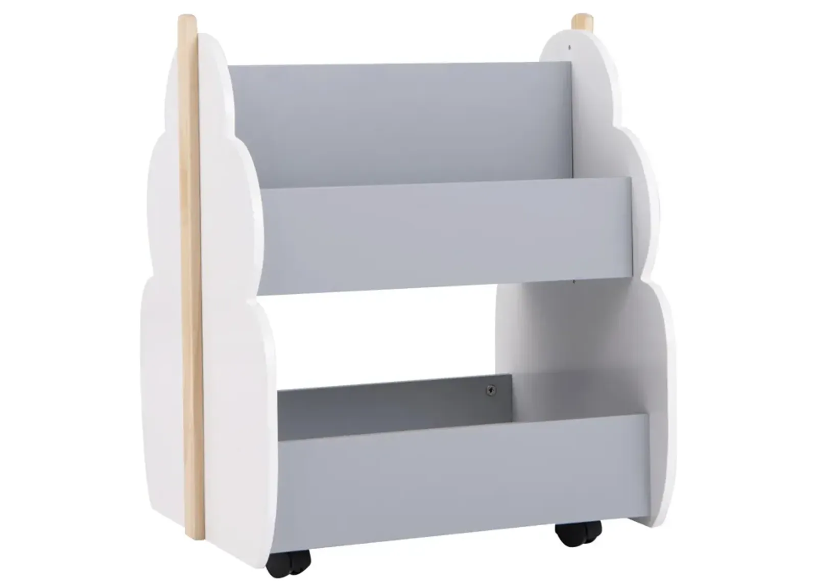 Kids Wooden Bookshelf with Universal Wheels