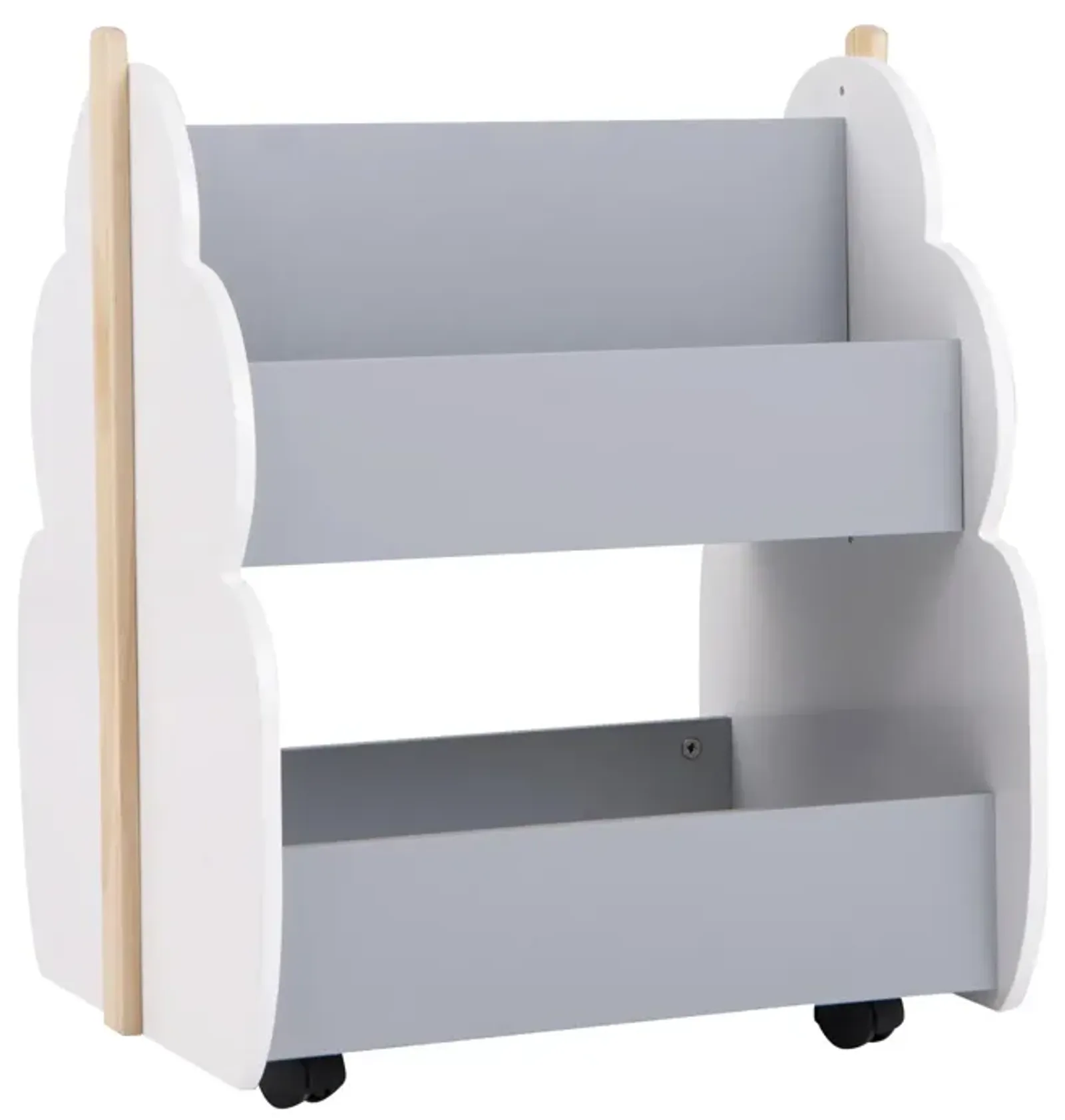 Kids Wooden Bookshelf with Universal Wheels