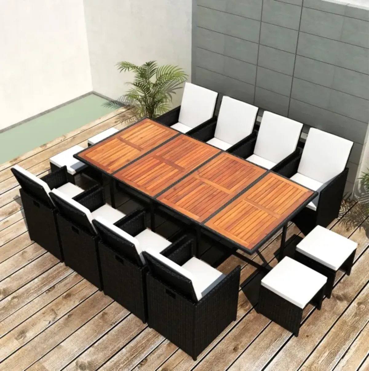 vidaXL 13 Piece Outdoor Dining Set Poly Rattan and Acacia Wood Black