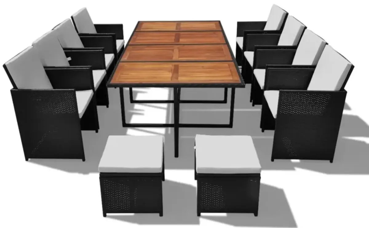 vidaXL 13 Piece Outdoor Dining Set Poly Rattan and Acacia Wood Black