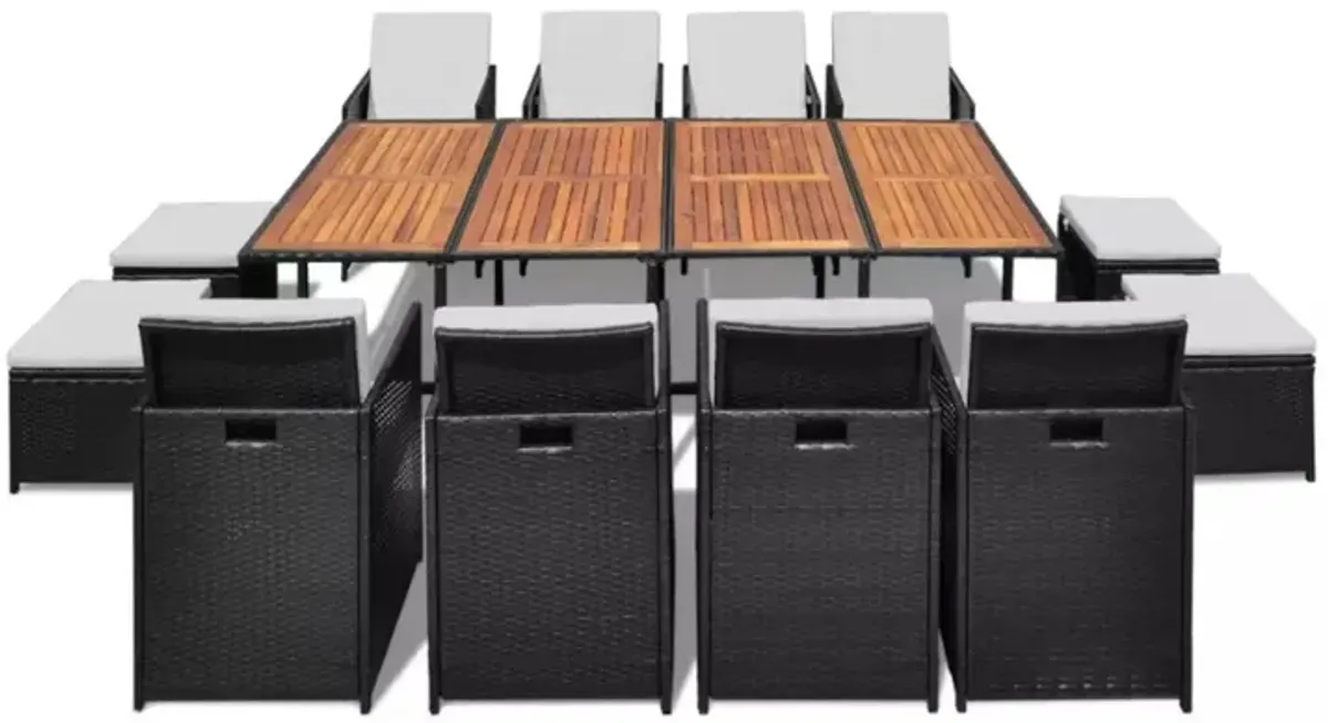 vidaXL 13 Piece Outdoor Dining Set Poly Rattan and Acacia Wood Black