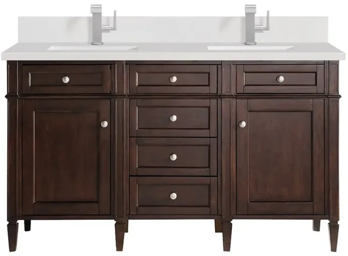 James Martin Vanities 60 Double Vanity, Burnished Mahogany w/ Single Hole 3 CM White Zeus Quartz Top