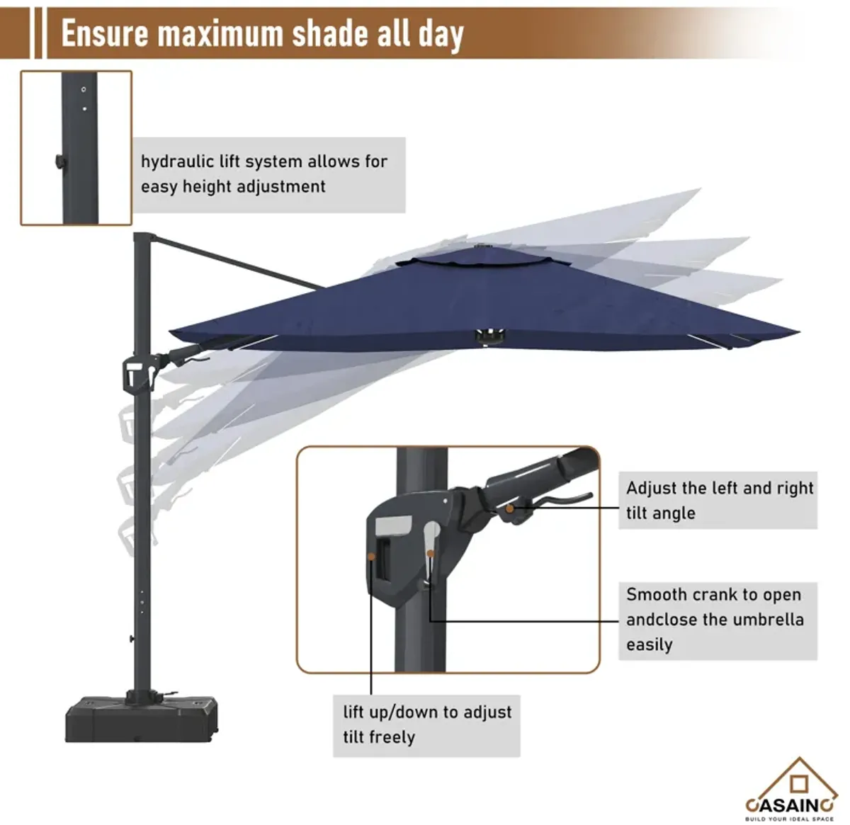 11FT Square Cantilever Patio Umbrella (with Base)