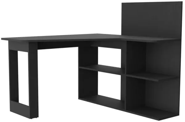 DEPOT E-SHOP Kairi Writing Computer Desk, Five Open Shelves, Black