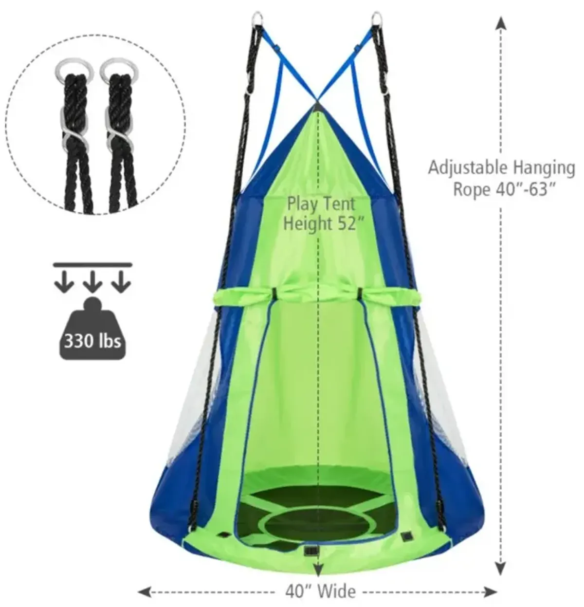 Hivvago 2-in-1 40 Inch Kids Hanging Chair Detachable Swing Tent