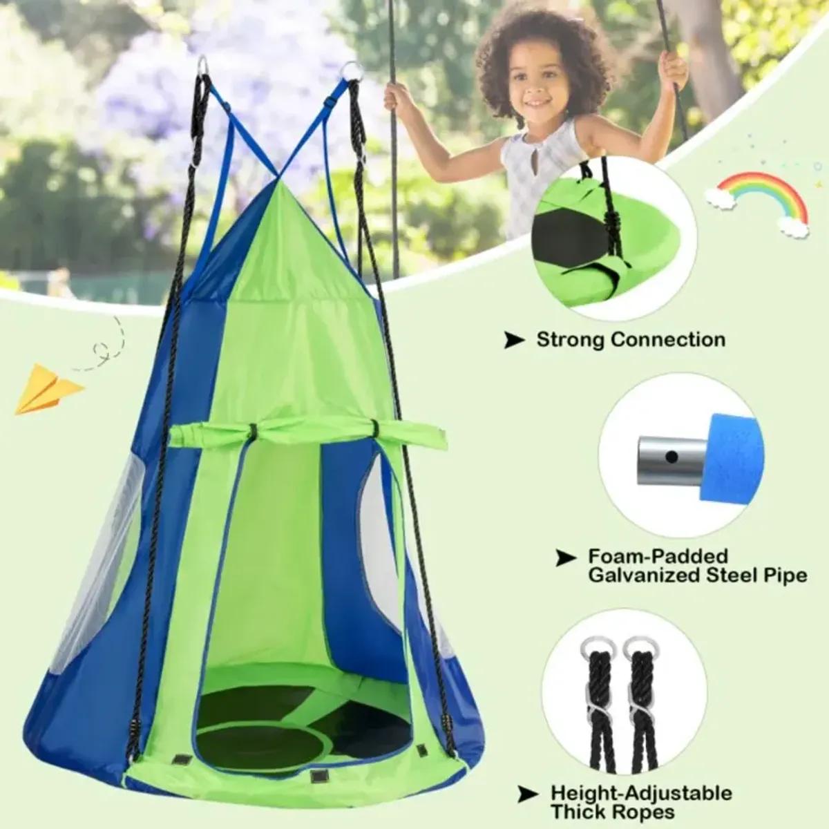 Hivvago 2-in-1 40 Inch Kids Hanging Chair Detachable Swing Tent