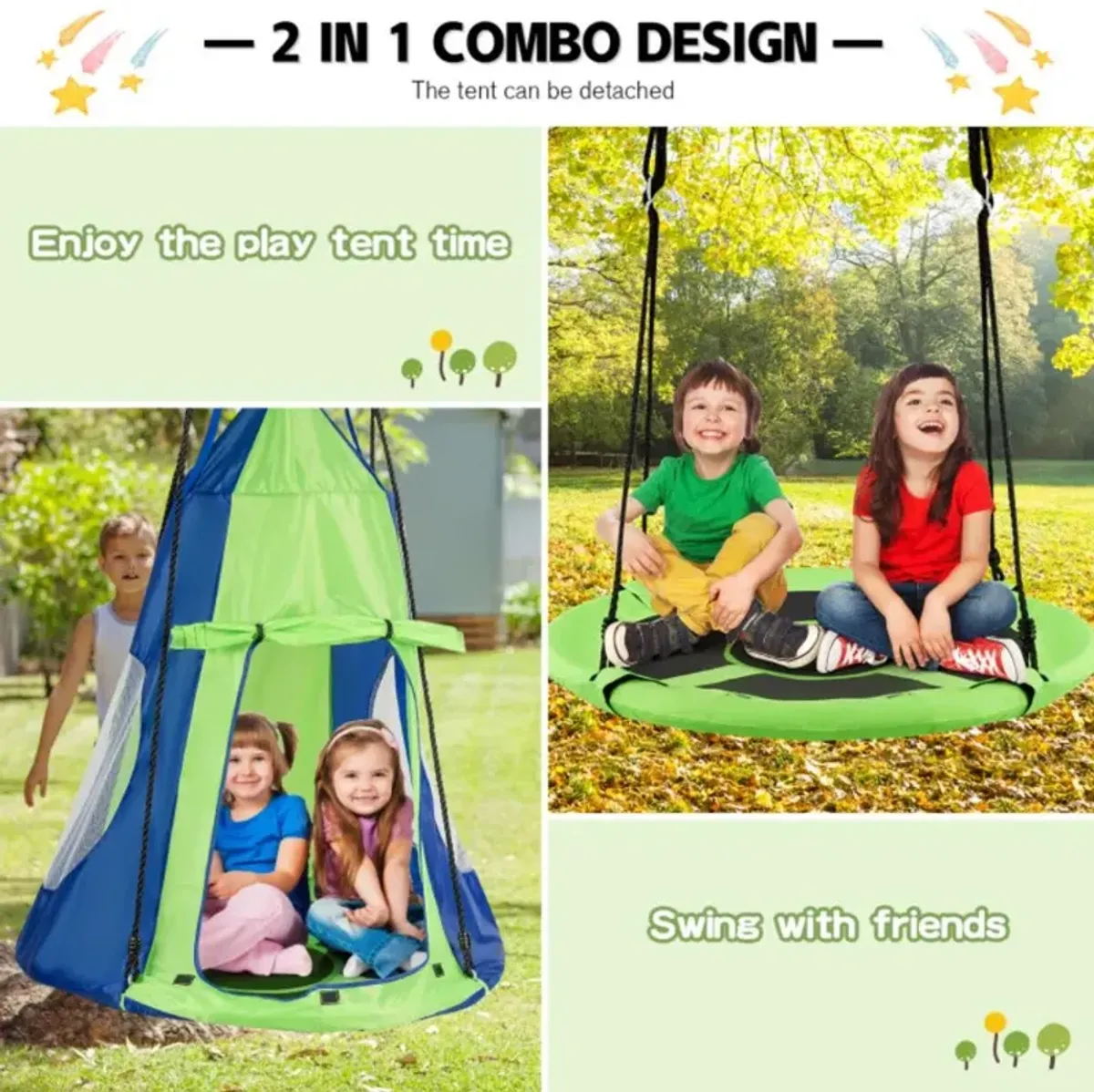 Hivvago 2-in-1 40 Inch Kids Hanging Chair Detachable Swing Tent