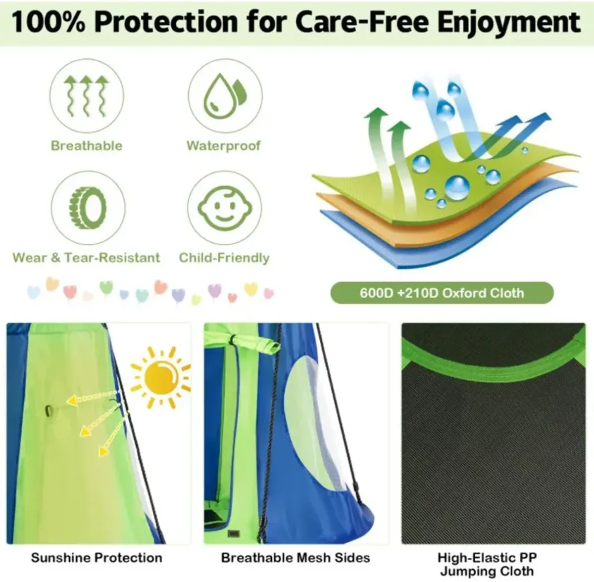 Hivvago 2-in-1 40 Inch Kids Hanging Chair Detachable Swing Tent