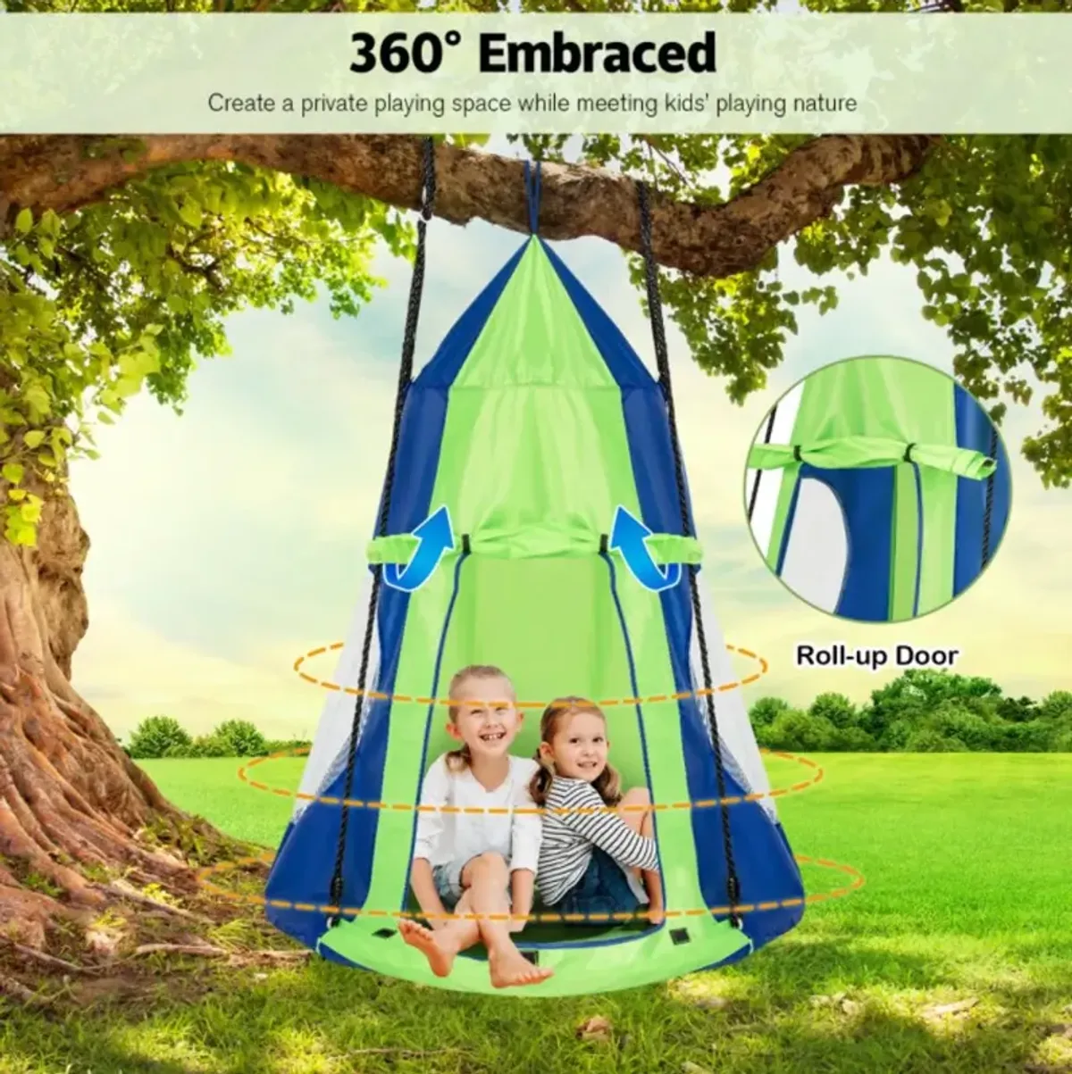 Hivvago 2-in-1 40 Inch Kids Hanging Chair Detachable Swing Tent