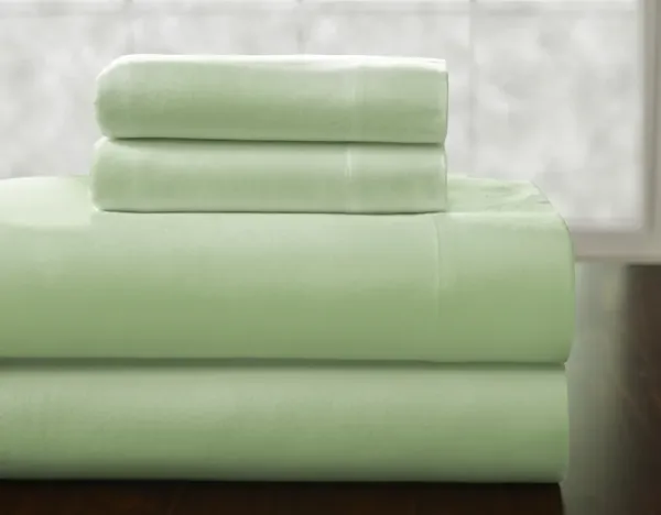 Pointehaven Heavy Weight 100% Cotton Sage Plaid Printed 170 GSM Flannel 4 pc Sheet Set, King