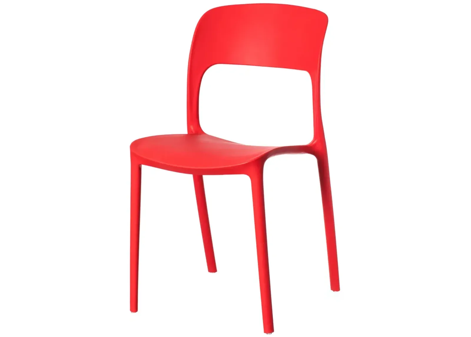 Modern Plastic Outdoor Dining Chair with Open Curved Back, Red