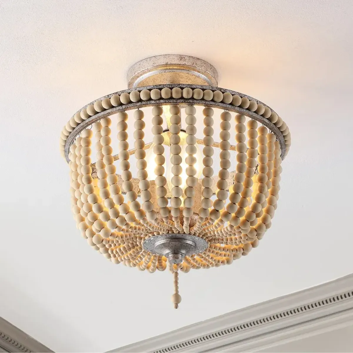 Allie Wood Beaded/Metal LED Flush Mount