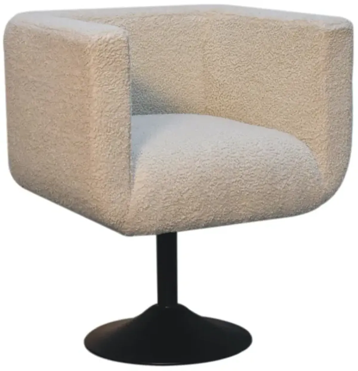 Artisan Furniture Cream Boucle Black Base Swivel  Solid Wood Arm Chair