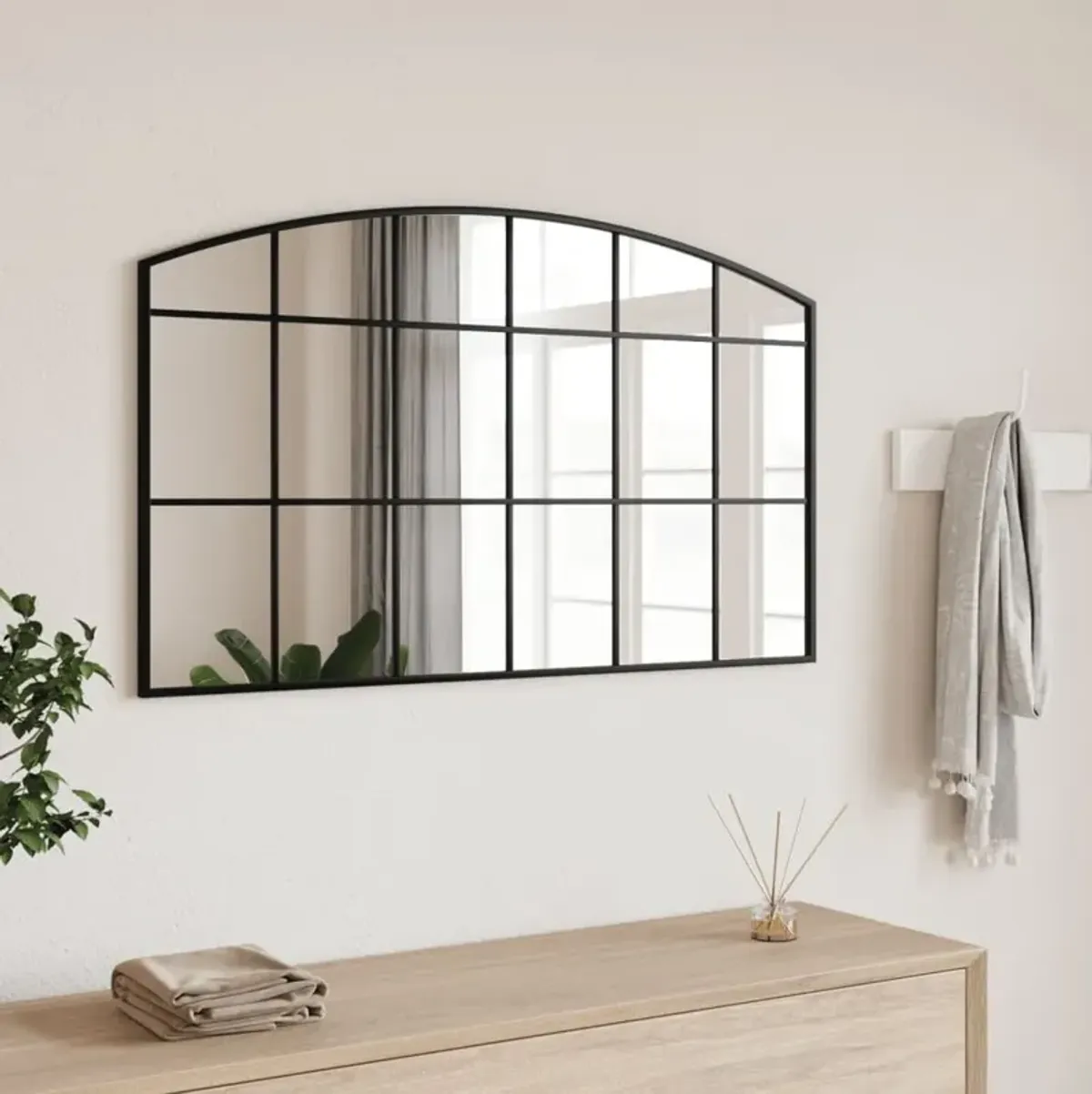 vidaXL Wall Mirror Black 39.4"x23.6" Arch Iron