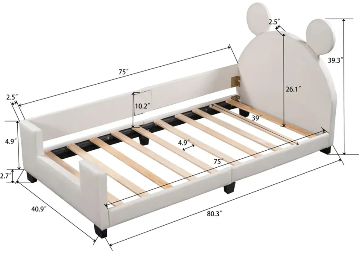 Twin Size Upholstered Daybed with Carton Ears Shaped Headboard