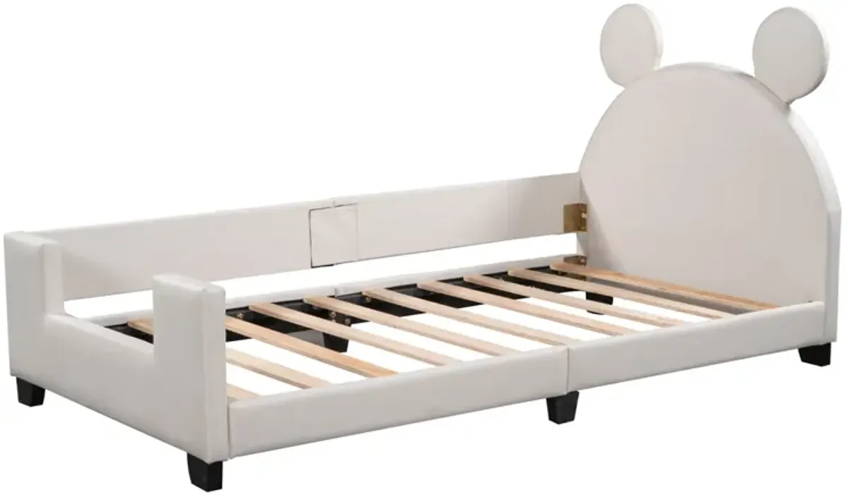 Twin Size Upholstered Daybed with Carton Ears Shaped Headboard