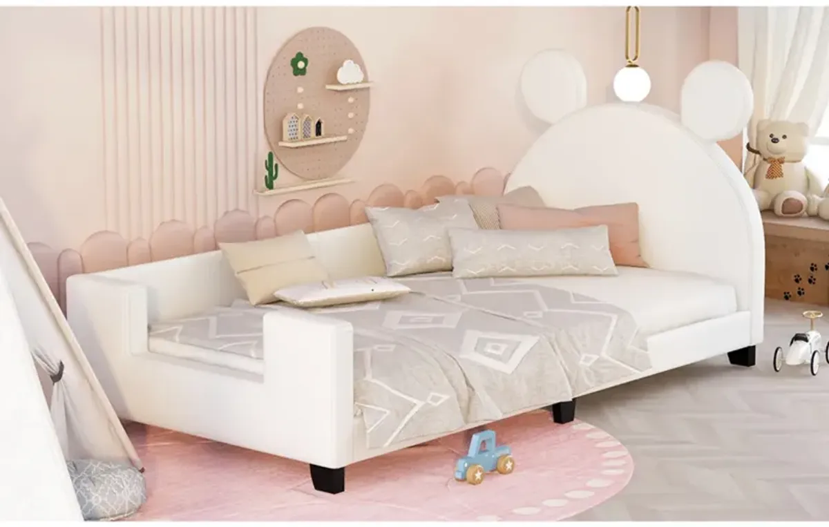 Twin Size Upholstered Daybed with Carton Ears Shaped Headboard