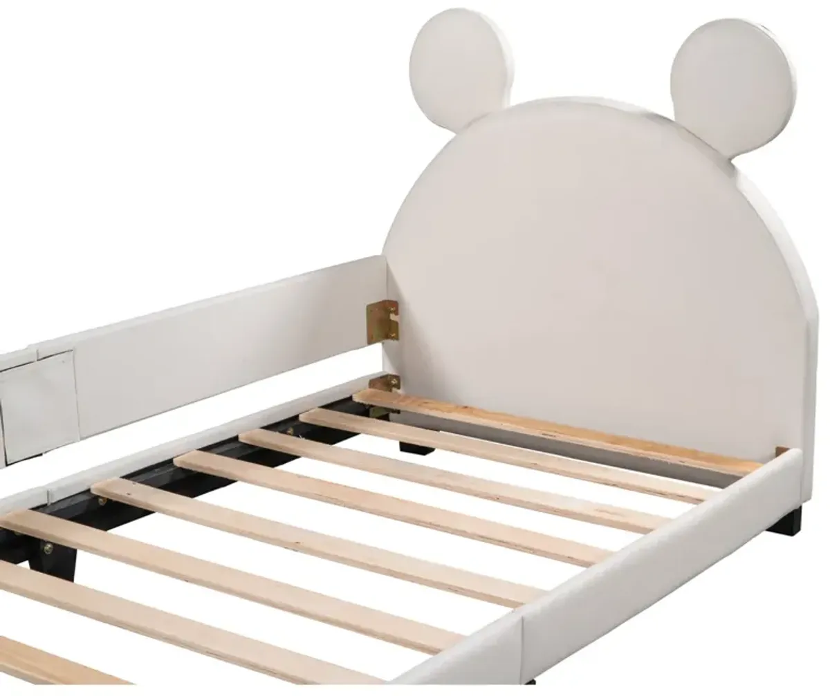 Twin Size Upholstered Daybed with Carton Ears Shaped Headboard