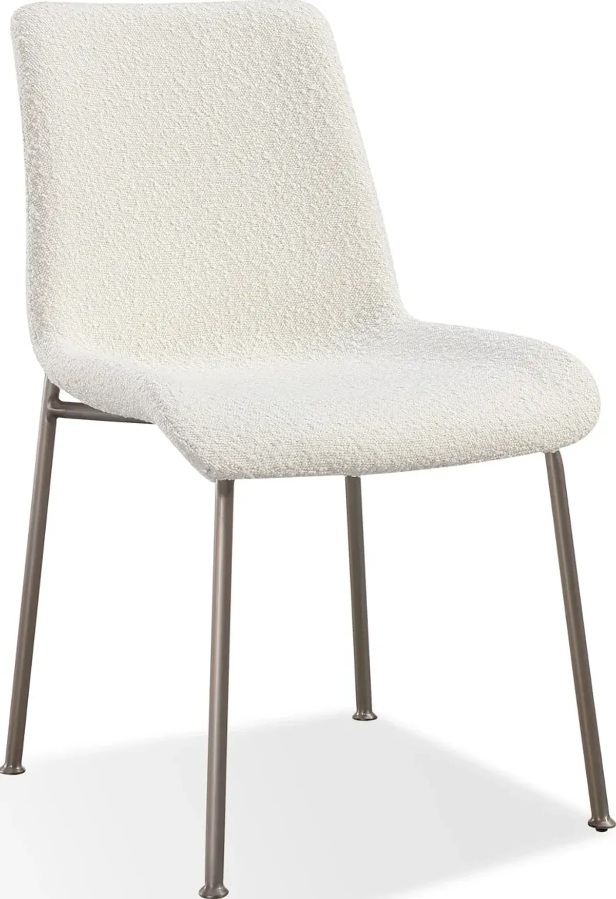 Jade Upholstered Dining Chair in Cottage Cheese Boucle and Brushed Nickel Metal - Set of 2