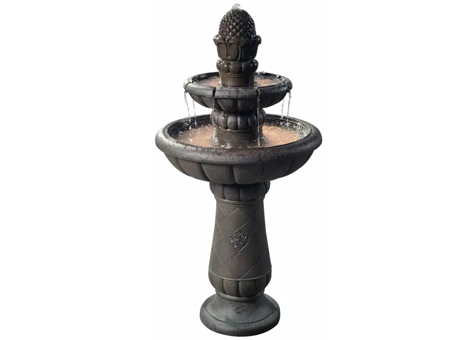 Teamson Home Outdoor Deluxe Pineapple 2-Tier Pedestal Fountain, Carbon Gray