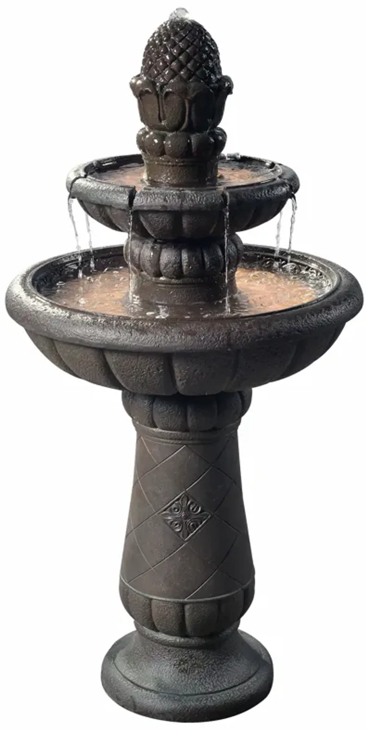 Teamson Home Outdoor Deluxe Pineapple 2-Tier Pedestal Fountain, Carbon Gray